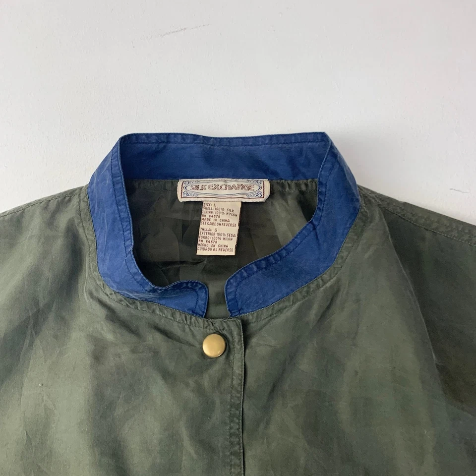 Silk Exchange Bomber Jacket 90s Vintage Colour Block Green Purple Mens L - Image 2 of 4