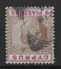 Cyprus 1904 EDVII 9pi SG68aw Inverted Watermark Fine Used Cat£130