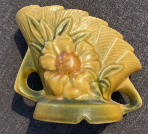 Roseville Pottery Peony Flower Frog shape 47 Yellow Art Deco American Arranger