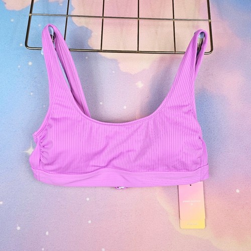 Stoney Clover Lane Bikini Top Womens L Purple New Ribbed Scoop Neck Cutout Back