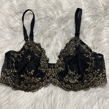 Wacoal 34D Bra Black Embrace Lace 65191 Underwire Back Closure Embroidered