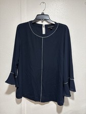 Banana Republic Women s Navy Blue Blouse With White Piping Flutter Sleeves Sz L