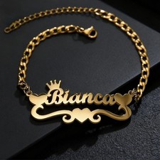 Personalized Name Heart Bracelet Custom Engraved Cuban Link Stainless Steel Jewe