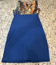 Bisou Bisou Vibrant Orange and Blue Patterned Dress Size 6