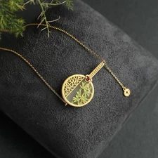 Vintage Fan Pendant Bamboo Inlay Necklace Gilded Chinese Style Women Jewelry