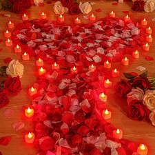 4000 Pcs Artificial Rose Petals with 24 Pcs LED Tea Lights Candles Flameless ...