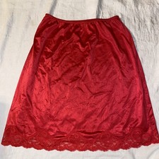VTG 90s Y2K Sears Women  s L Red Nylon Skirt Lace Hem Midi Length Slip Retro