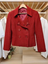 MARILYN ANSELM HOBBS COAT JACKET UK 12 RED SHORT WOOL TRENCH DOUBLE BREAST WOMEN