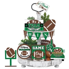 13 Pcs Football Tiered Tray Decor Wooden Football Table Centerpieces Decor Ru...