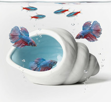 Ceramic Aquarium Cave for Betta Fish Tank Decor, White Conch Shell Hideout, Smoo
