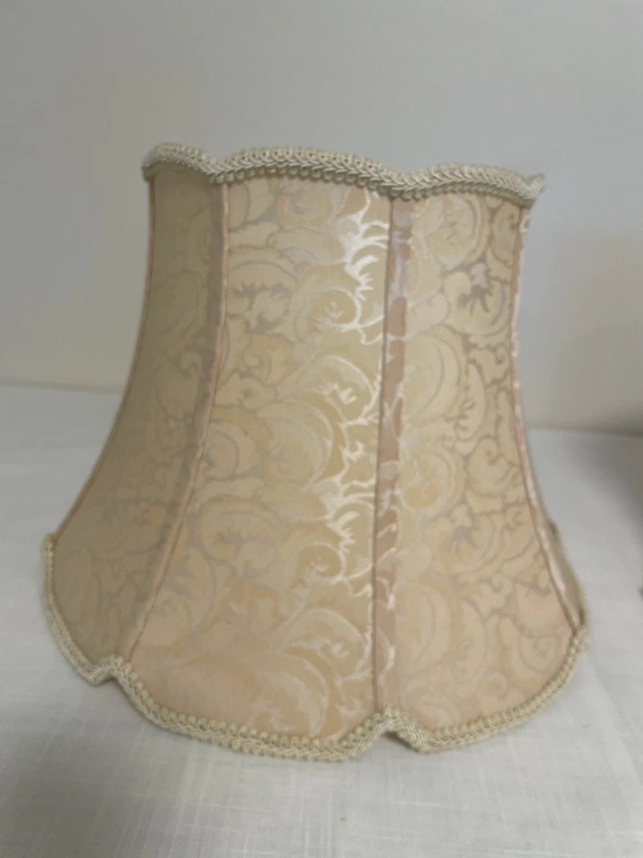Lampshades Beige Brocade Scalloped Edge Set Of 2 - Image 3 of 4