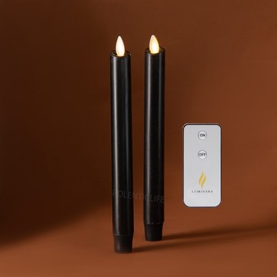 9.5'' Luminara LED Flameless Black Taper Candles w/Remote Moving Wick Set of 2
