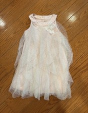 Tahari Girls Blush Pink Tulle Party Dress Size 4 Butterfly Floral Formal Wedding