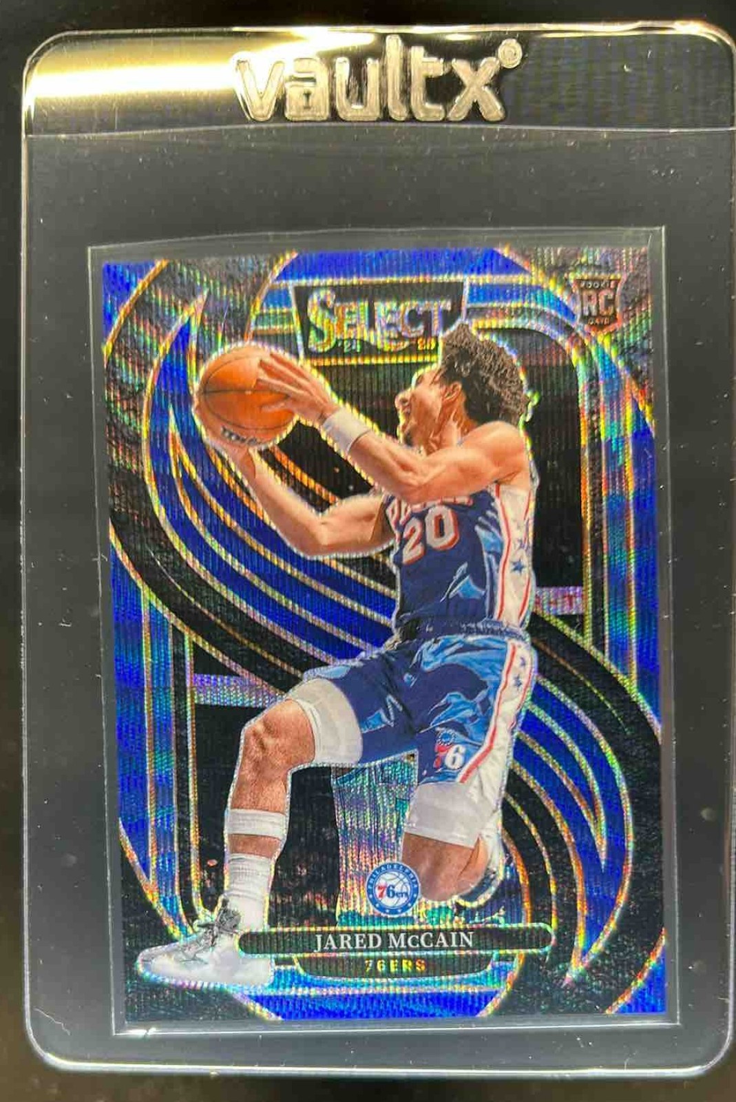 2024-25 Select Jared McCain Premier RC Blue Wave Prizm #19/75 76ers