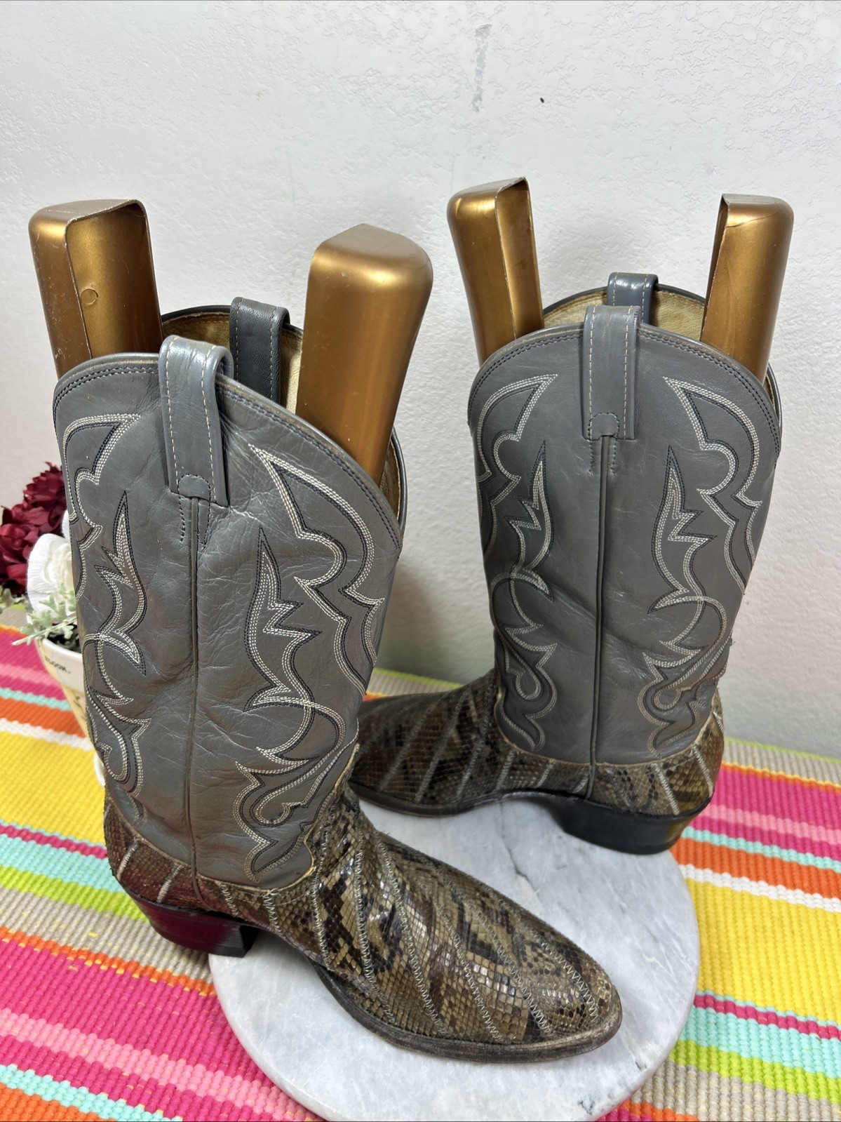 Dan Post Python Snakeskin Gray Leather Western Co… - image 5