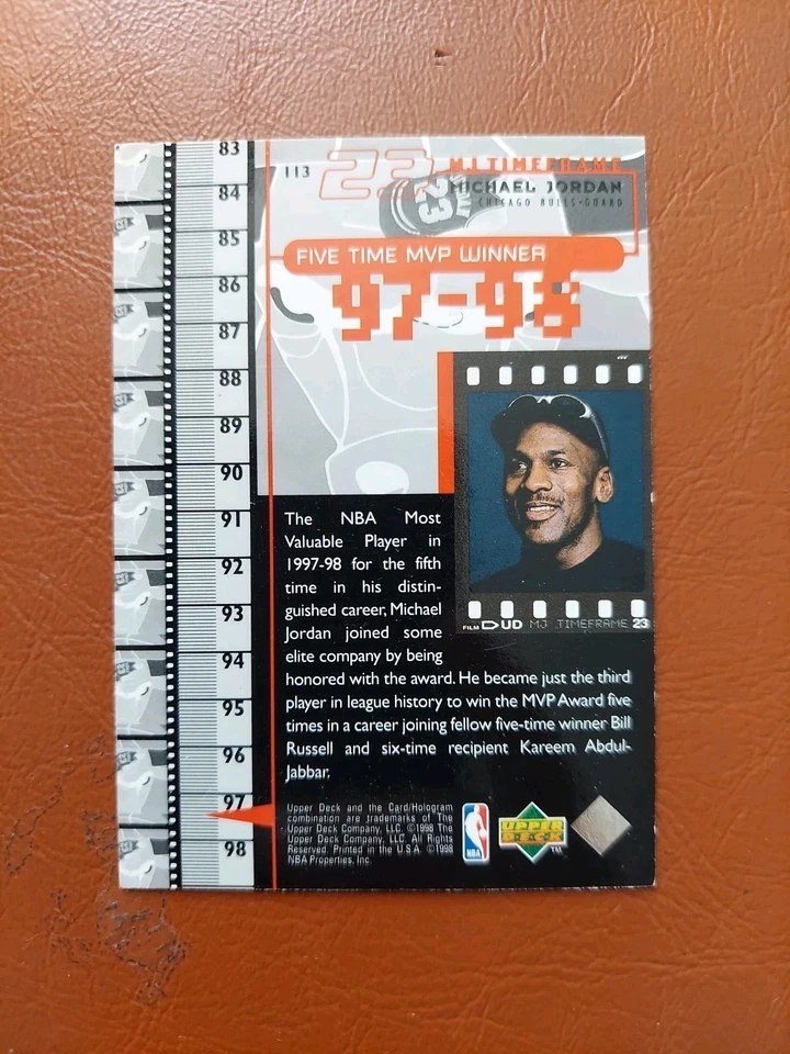 Michael Jordan 1998-99 Upper Deck MJ Timeframe Five Time MVP Winner A #113 - Image 2 of 2