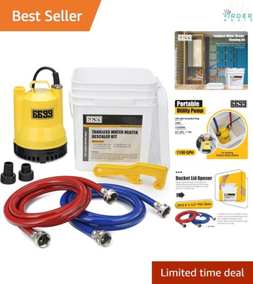 #ad Tankless Water Heater Flushing Kit Submersible Pump PVC Hoses Bucket Accessories $121.97