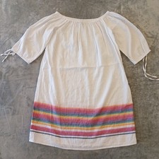 J.crew Shift Dress Small Short White Striped 3/4 Sleeve Pullover Linen Blend