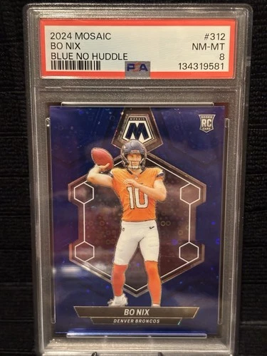 2024 Mosaic Bo Nix Blue No Huddle #312 Rookie RC PSA 8 NM-MT * Broncos * #/75