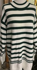 Ann Taylor Women s L Green/White Striped Long Sleeve Sweater