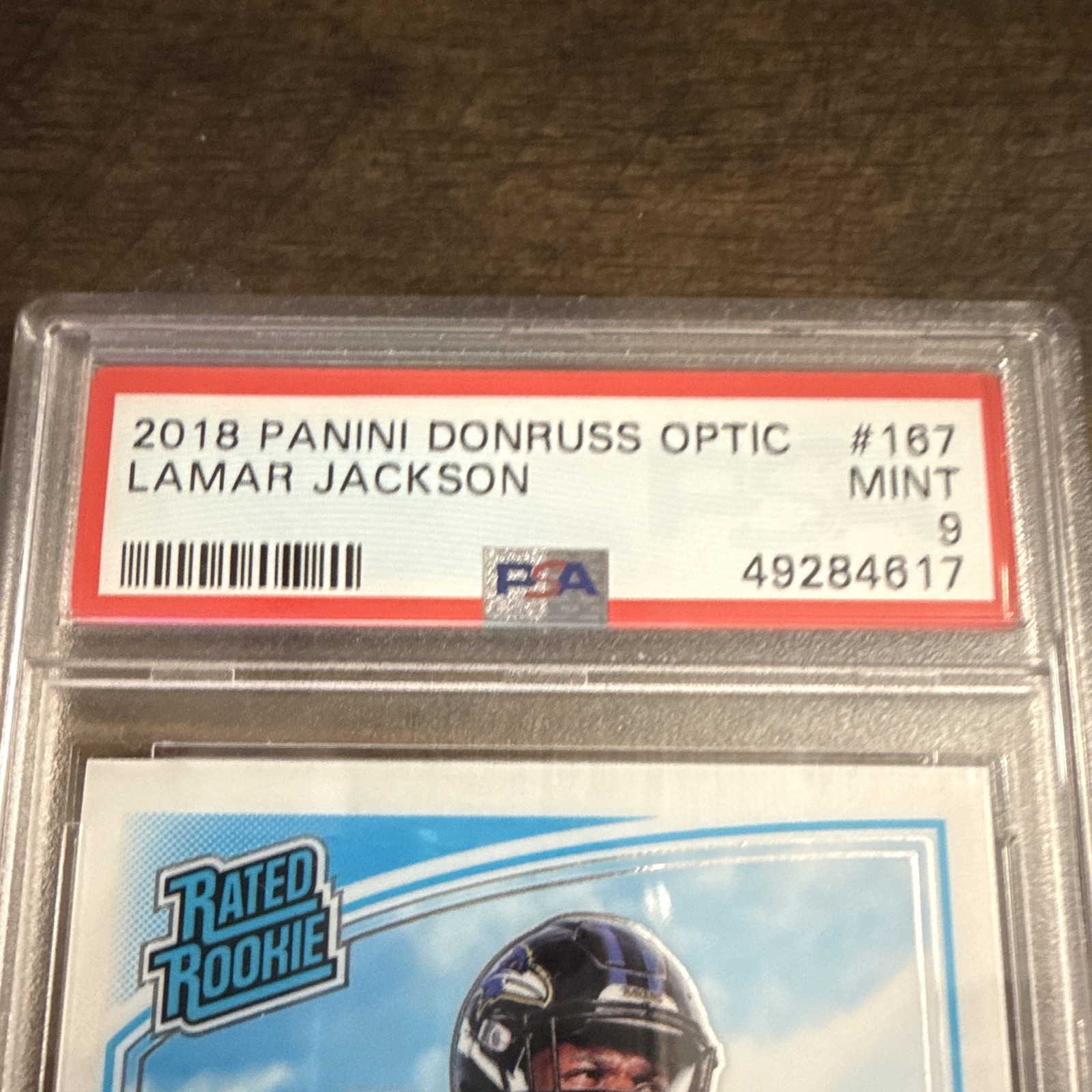 Panini 2018 Donruss Optic Lamar Jackson Rated Rookie RC Ravens #167 PSA 9-INVEST view 2