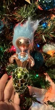 VTG Mouth-Blown Soffieria De Carlini Glass Ornament, MERMAID WITH BLUE HAIR.