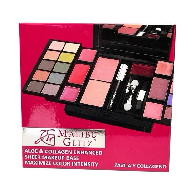 Malibu Glitz Aloe & Collagen Sheer Makeup Set Blush Eye Shadow Mascara Lipstick