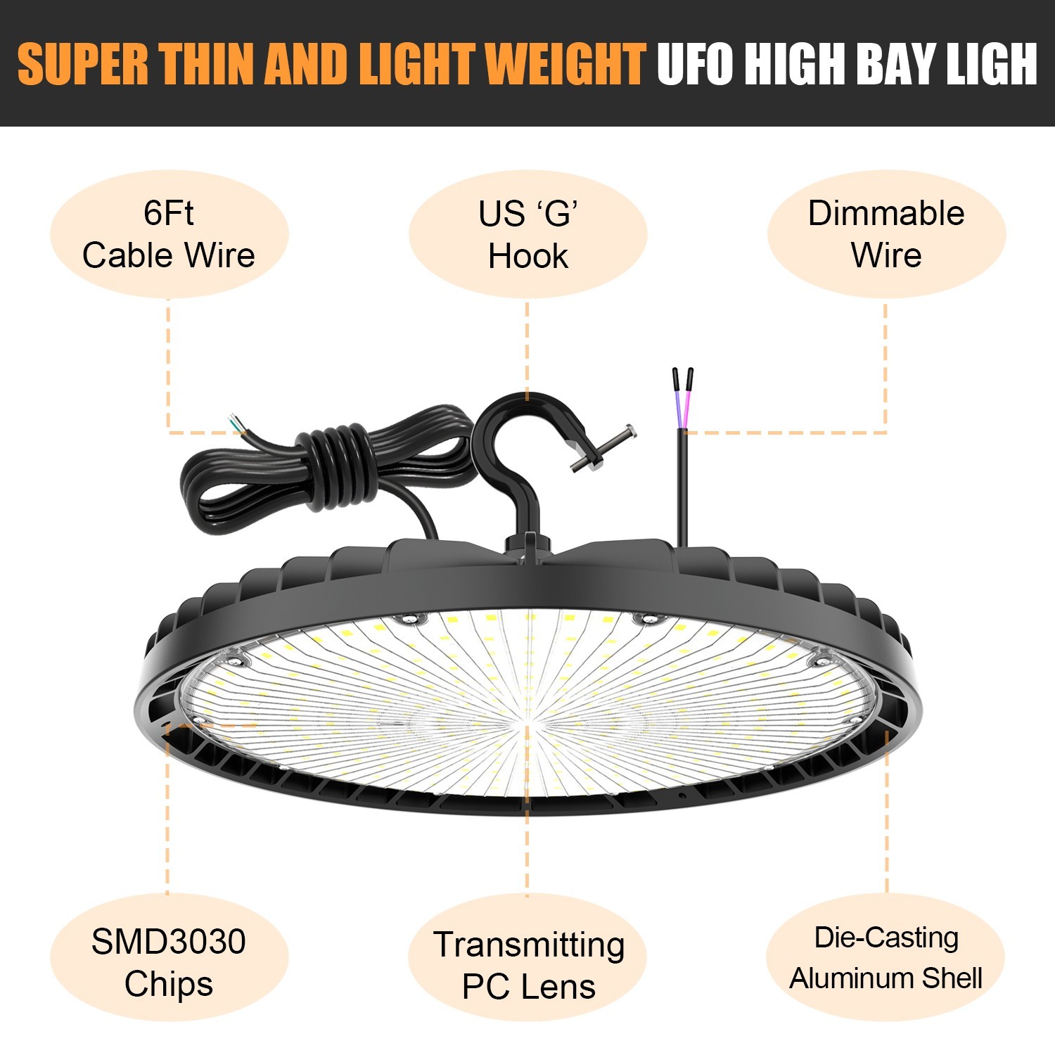 150W UFO LED High Bay light Commercial Warehouse Garage Lamp Adjustable 3K/4K/5K