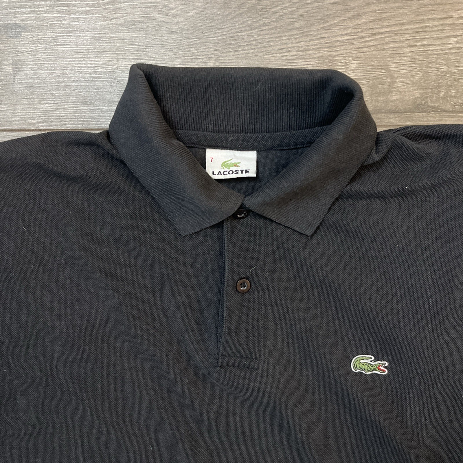 Lacoste Mens Sz 7 Knit Polo Shirt Black Short Sleeve 