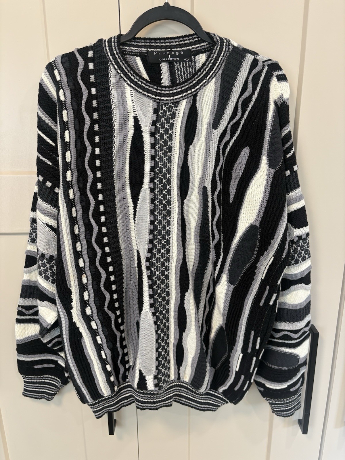 Vintage Protege Sweater Mens XL Coogi Style 3D Cable Knit 90's Abstract EUC
