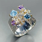 Gemstone Natural Blue Topaz Ring 925 Sterling Silver Size 7 /R470222