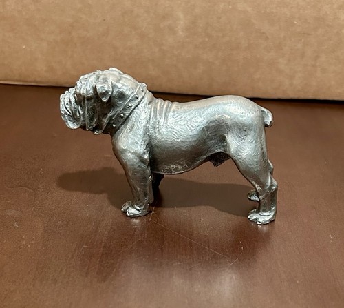 Vintage Solid, Pewter Bulldog Figurine, Signed Philip Kraczkowski, 1970￼