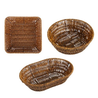 Set of 3 Small Wicker Baskets, Bread Baskets for Serving, Handwoven Decorativ...