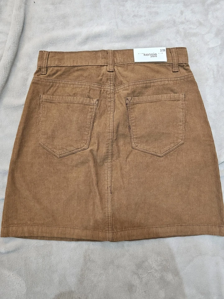 Falda Kensie Jeans Marrón Pana Abotonada Para Mujer Talla 2/26 Informal Foto 3 de 4