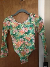 Art Class Girl's Long Sleeve One Piece Tropical Bathing Suit Size Medium 8 NWT