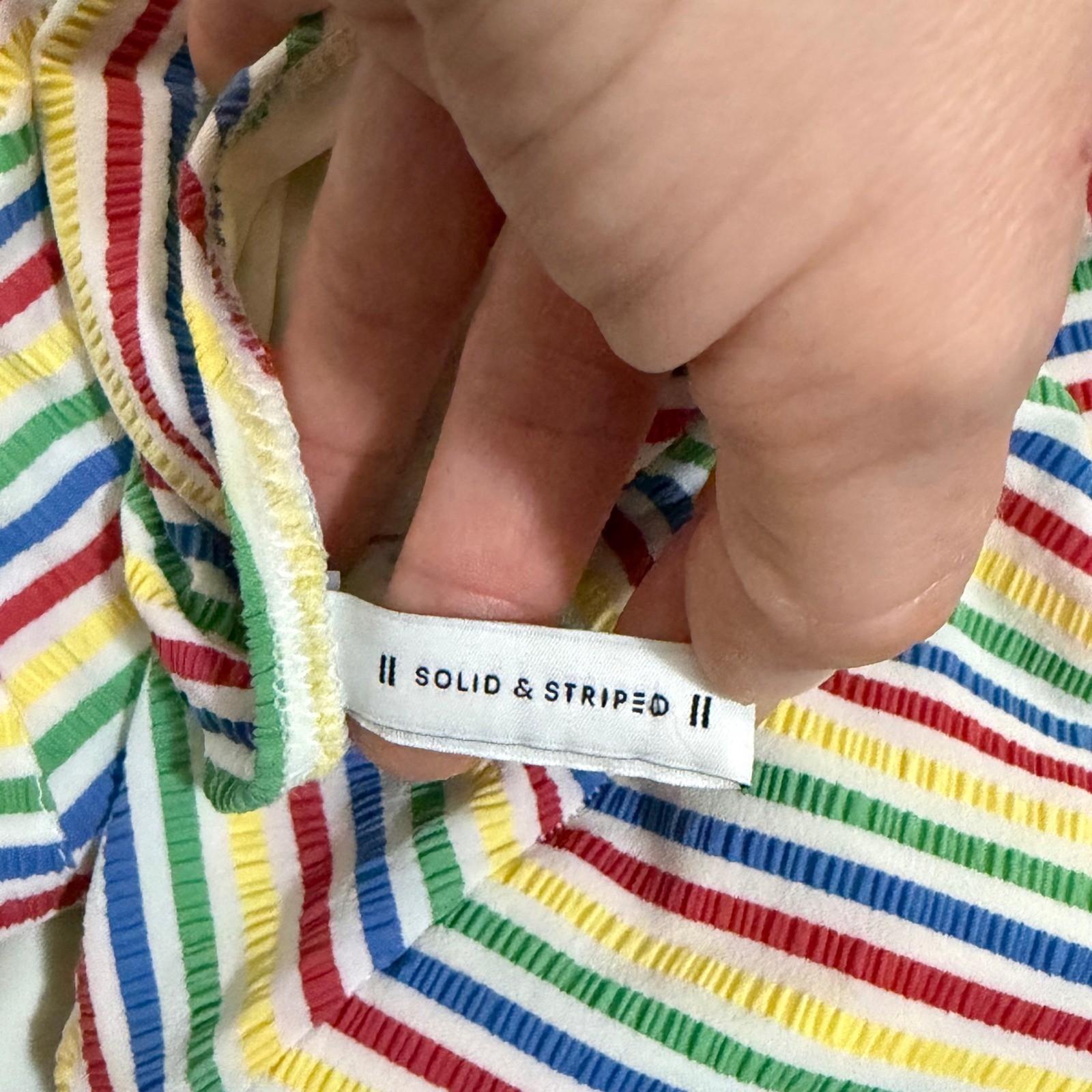 Solid & Striped Rainbow Striped Ruffle Halter One… - image 3