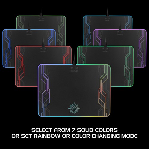 ENHANCE Large Hard Surface LED Gaming Mouse Pad - 7 RGB Light Up Modes - Picture 2 of 9