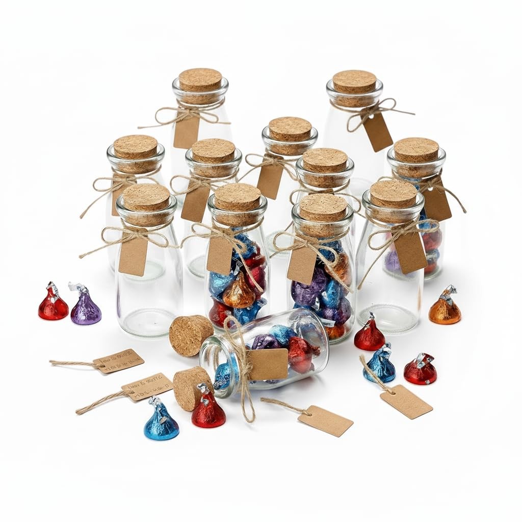 Small Glass Jars with Lids – Set of 12 Mini Glass Bottles with Corks for Hall...