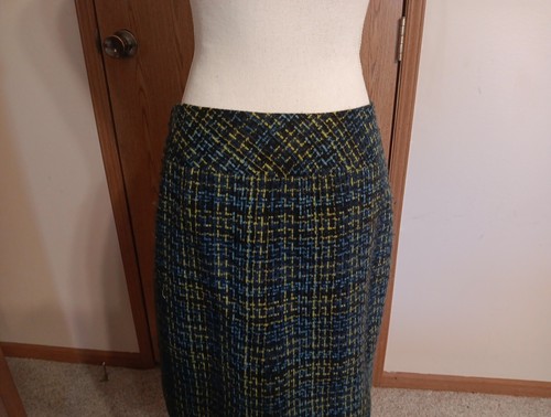 Norton McNaughton Skirt Size 8 Blue Yellow Lined Straight Knee Length - Picture 6 of 11