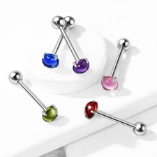 Piercing Barbell Langue en Acier Chirurgical 316 L et Cristal de Couleur