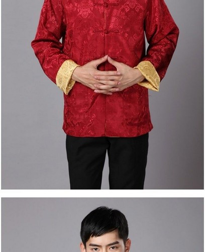 Costume cinese tradizionale cinese uomo tang top stampa seta S~XXXL - Foto 6 di 29
