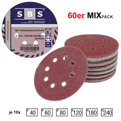 SBS  Klett-Schleifscheiben Mix Ø 125mm 60 Stk. Exzenter, Schleifpapier, Excenter