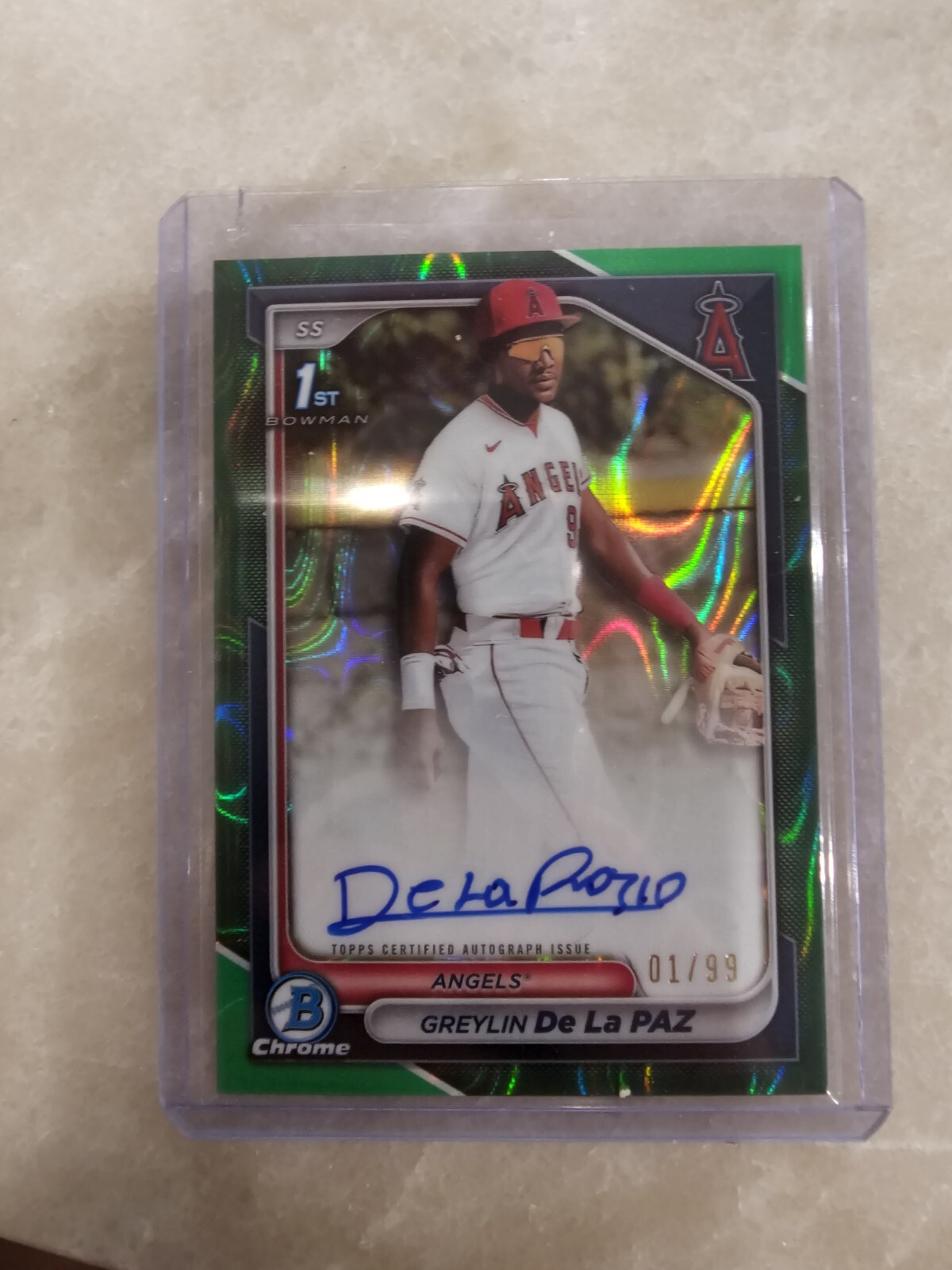 2024 Bowman Chrome Los Angeles Angels Greylin De La Paz 1st Green Auto 01/99