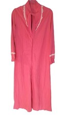Vintage 70s Pink Lace Pajamas Nightgown Zip Front PJs Housedress Long Sleeved