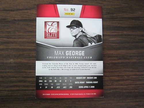 2014 Elite Extra Edition #92 Max George Autograph / Signed Card Colorado Rockies - Picture 2 of 2
