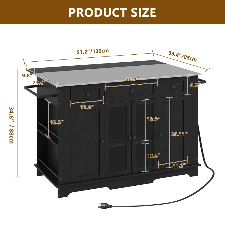 Kitchen Island Large Rolling Mobile Islands w/ Storage Drawer Cabinet on Wheels - Image 3 of 4