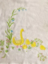 VTG BABY BLANKET MOTHER GOOSE BABY GOSLING SATIN TRIM CHATHAM NORTH STAR 36x47