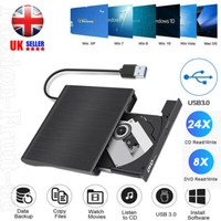 External Portable DVD Drive Slim USB 3.0 DVD/CD Re-Writer Burner Reader RW Drive