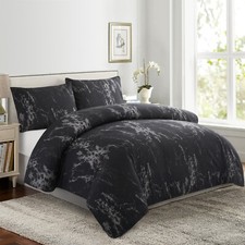 Rayon from Bamboo Bedding Printed 3 Piece Duvet Cover Set, Black Marble Queen