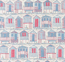 SANDERSON CURTAIN FABRIC DESIGN "Beach Huts" 2.9 METRES NAUTICAL COTTON BLEND